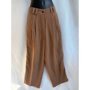 Vintage D'Anelys Brown Polka Dot Wide Leg Trousers Pants Size M Pinup Retro